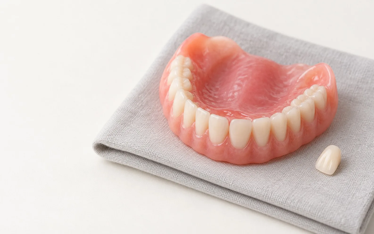 An upper full denture and a replacement denture tooth
